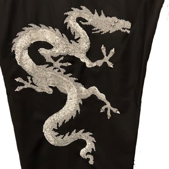 Shanghai Tang Limited Black 100% Wool Dragon Crystal Embroidery Pant - Size 10 - Picture 2 of 4